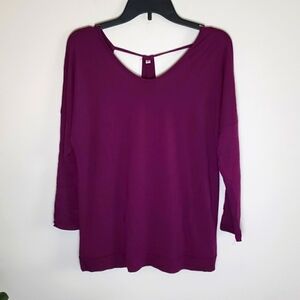Amazon Brand long sleeve top, open back, t bar back, unique, purple. Sz Large